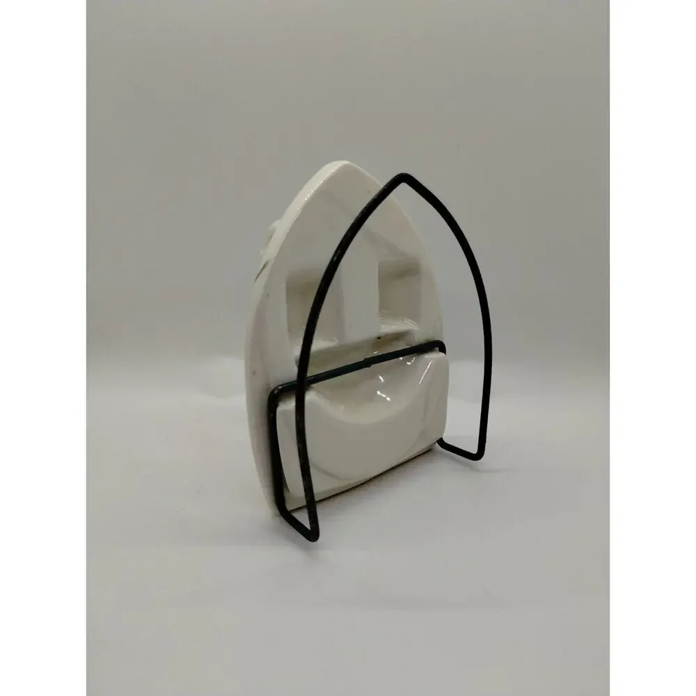 Vintage Ceramic Napkin Holder - Flat Iron Shape - Chester, W.Va. - Tulips